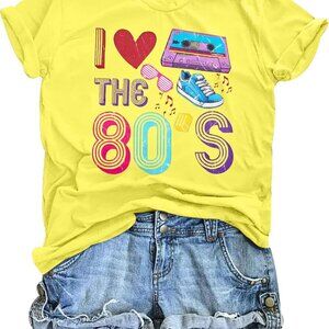 Fluorescent Yellow I Love The 80s Shirt - Perfect for Themed Parties & Gifts